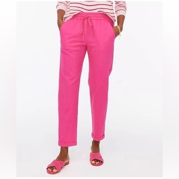 J. Crew Pants - J. Crew Linen-Cotton Blend Drawstring Cuffed Relaxed Casual Pants Hot Pink Sz 2